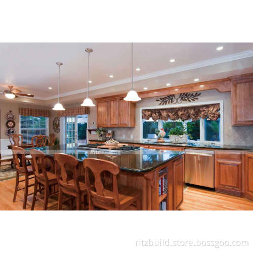 Dark Cherry Finish and Maple Solid Wood Kitchen Cabinet with Wooden Home Kitchen Islands